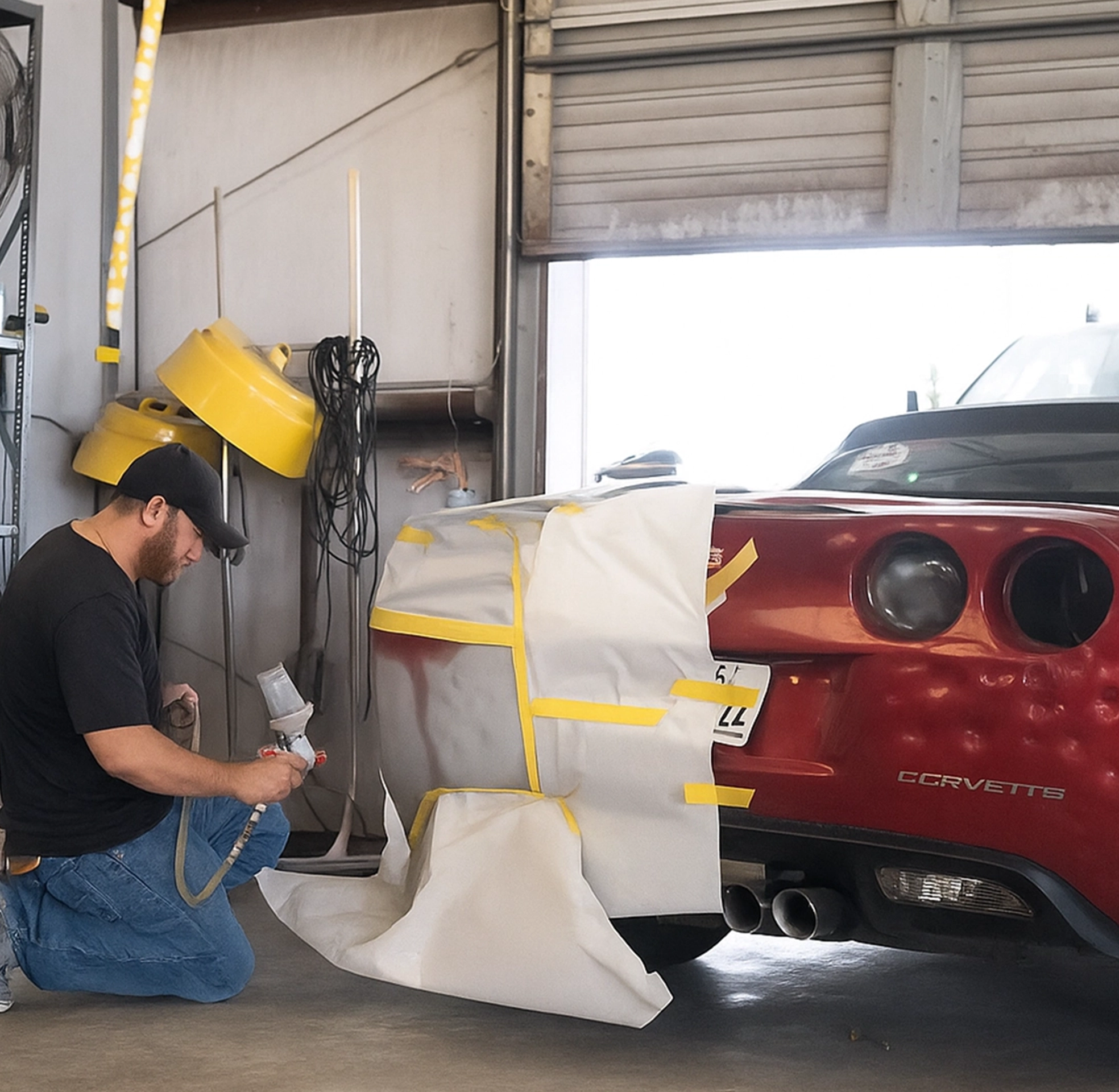 Santa Ana Employee repairing hail damage on a customer vehicle