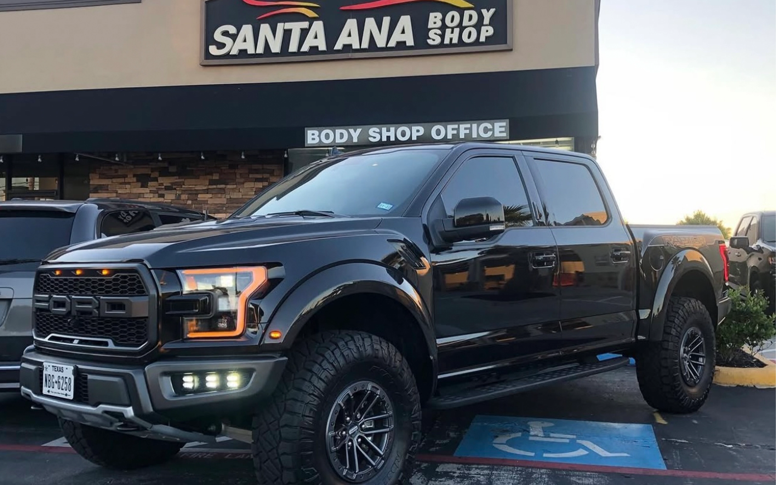 Pick Up truck parked at santa ana body shop
